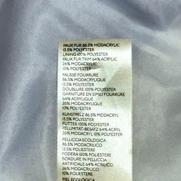 ANTHROPOLOGIE Stripe Faux Fur Coat Jacket Whimsical Gorpcore Glam Blue Ivory - Picture 12 of 15